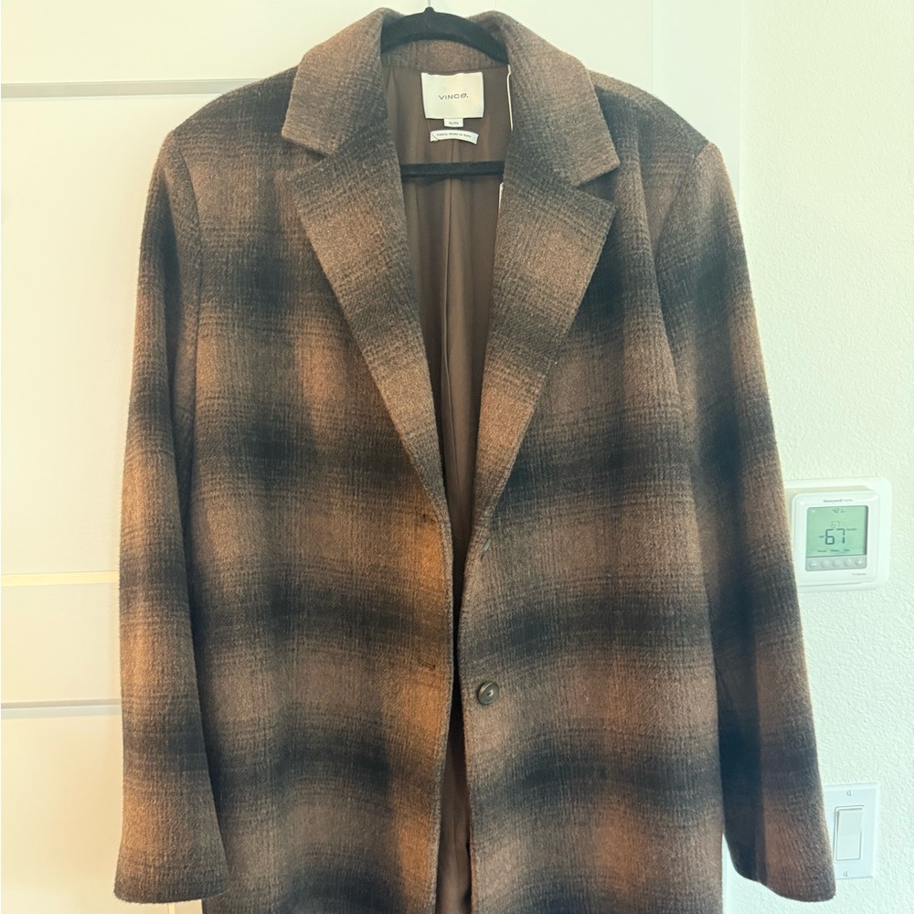 Vince Brown & Black Plaid Long Coat